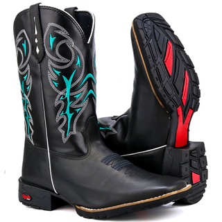 Bota Texana Cano Longo Masculina Bico Quadrado Country
