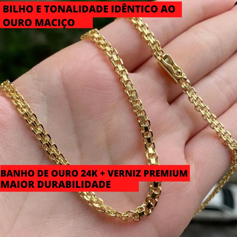 Corrente Masculina Ouro 24k Cadeado Duplo Banhado 60cm