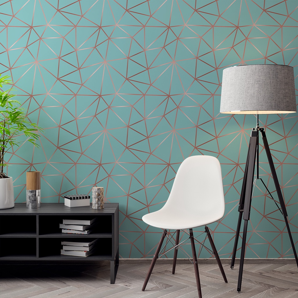 Papel de Parede Adesivo Zara Silver Azul Piscina e Rose Gold Tons Claros Adesivo Lavável - Pro Decor