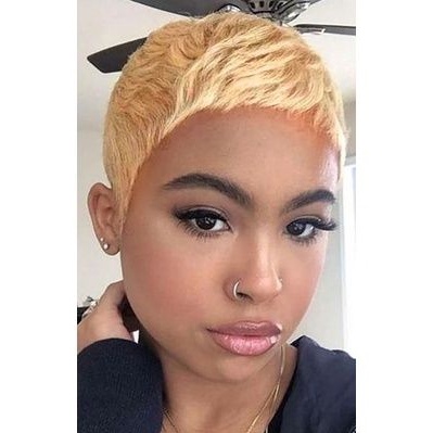 PERUCA LOIRA CURTA E REPICADO DE CABELO 100% HUMANO NATURAL COR MEL