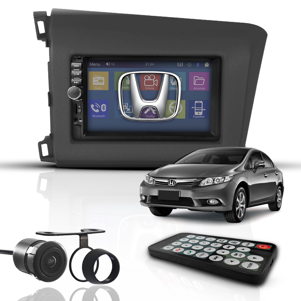 Kit Central Multimídia Universal Mp5 2 Din Bt Espelha Honda Civic