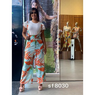 Calça C/ Suspensório - Estampada - Estilosa
