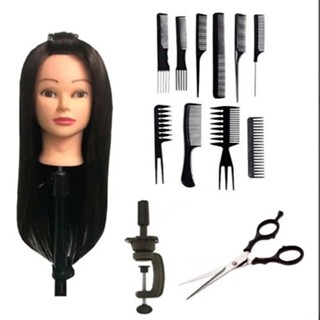 Cabeça Sintética Castanho Escuro + Suporte + Tesoura  Kit Pentes em Oferta na Shopee