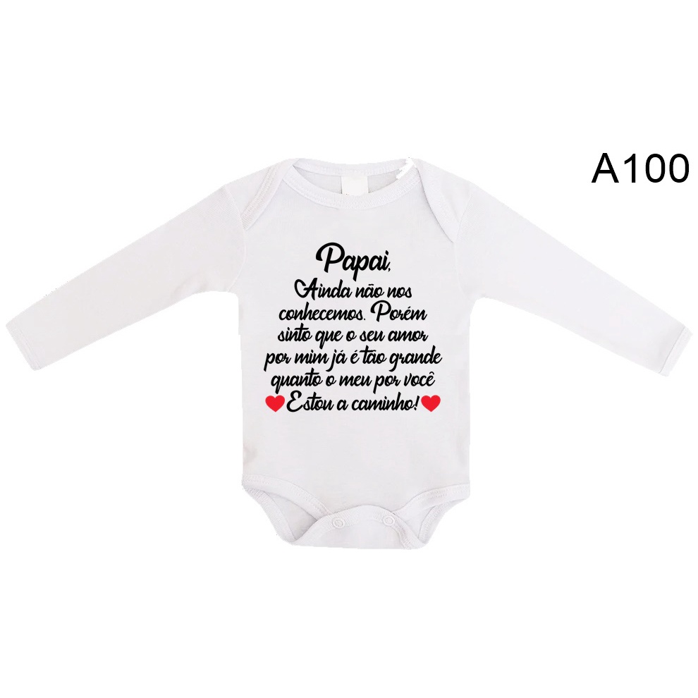 Body Roupa de Bebê Frases Manga Longa Papai, Estou a Caminho A100