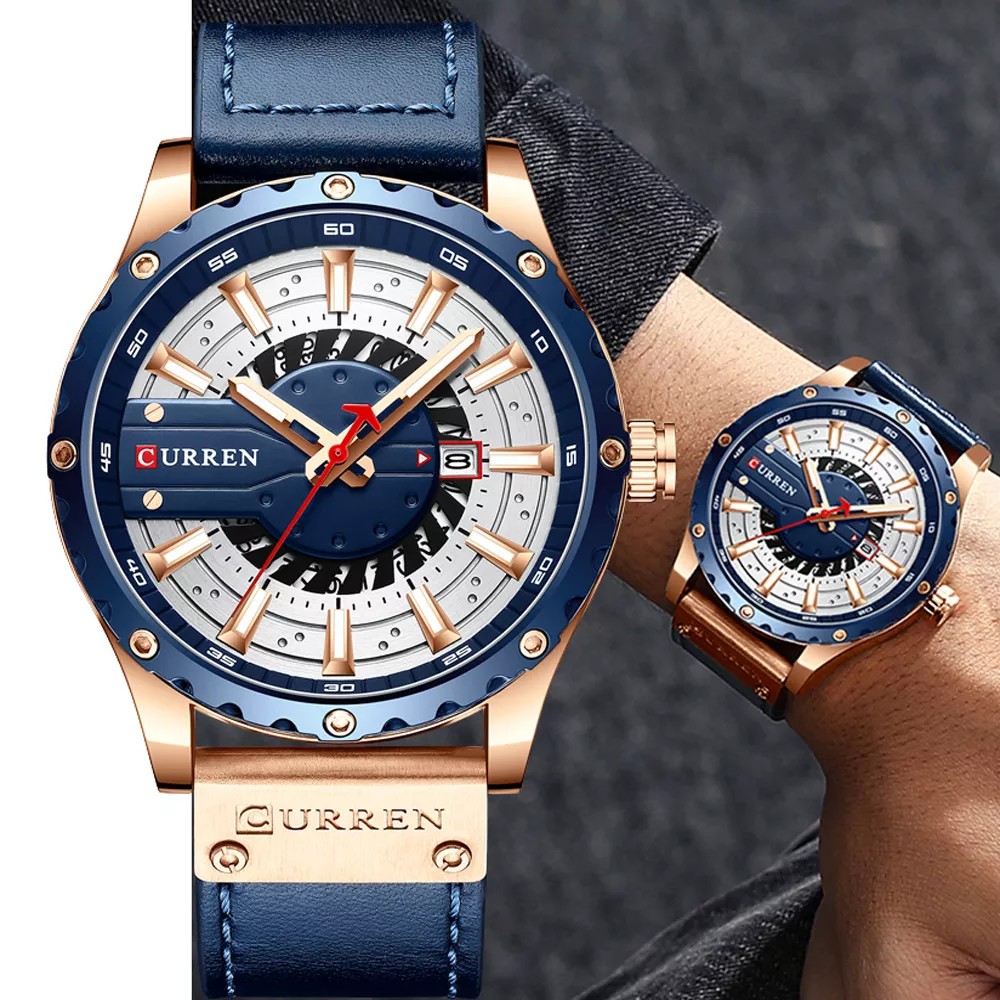 Curren Relógio De Pulso Masculino De Quartzo Azul 2021 À Prova D 'Água 8374x