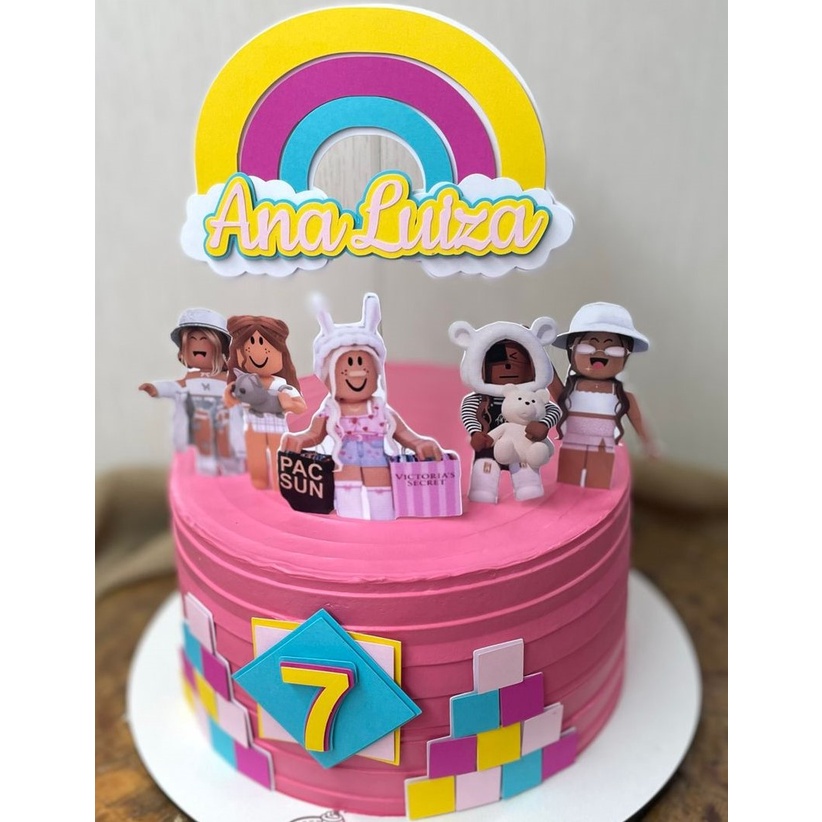 TOPO DE BOLO ROBLOX MENINA TOPPER PERSONALIZADO ROBLOX ROSA | Shopee Brasil