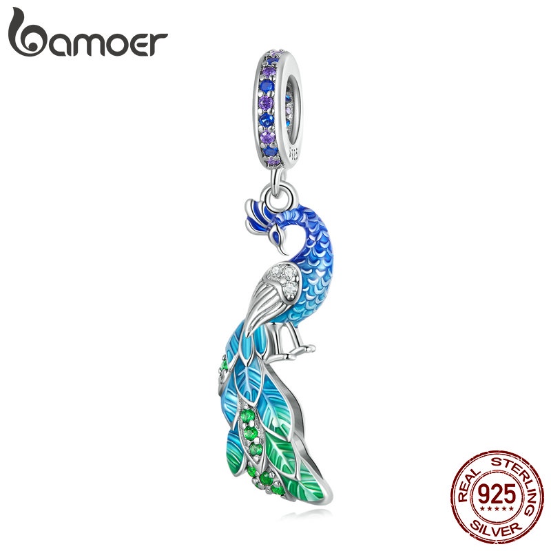 Bamoer Pingente De Prata 925 Pavão Miçanga Para Pulseira Faça Você Mesmo Acessórios Moda Joias em Oferta na Shopee