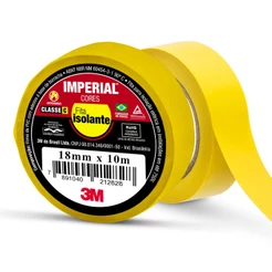 Fita Isolante Amarela 10 Metros x 18mm Imperial Cores Uso Geral 3M
