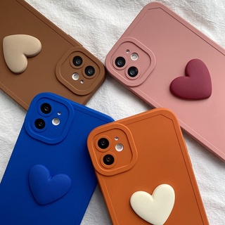 3D Coração Case Para IPhone 11 12 13 Pro Max X Xs Xr 7 8 Plus 12Pro 13Pro 7 + 8 + 7 Mais Caixa Da Lente Protetor De Câmera Doce Cor De Silicone Tampa Do Telefone