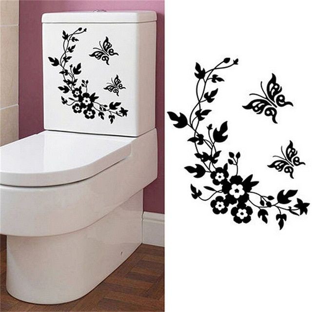 Adesivo decorativo floral e borboletas para tampa e caixa acoplada de vaso sanitário