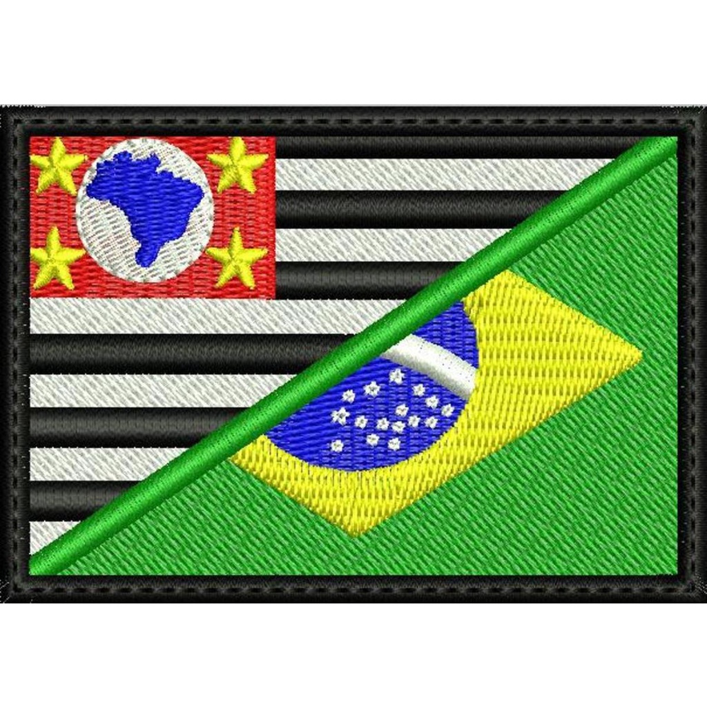 Patch Bordado bandeira São Paulo / Brasil colorida com carrapicho ou sem carrapicho para costurar ou termo colante.