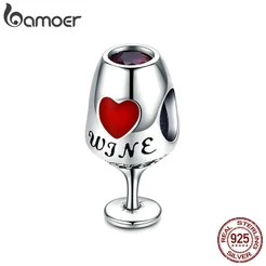 Bamoer Charme de Taça de Vinho com Coração Pavé Prata 925 para Pulseira Trendy SCC788