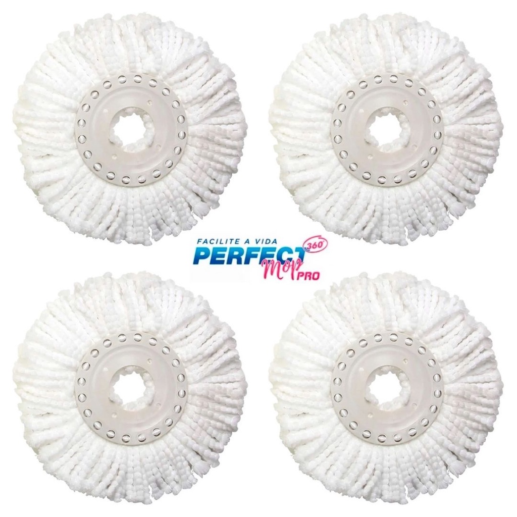 Kit 4 Refil Microfibra 16cm Perfect Pro e Mop Giratório Move 360 Universal Limpeza Esfregão 972231