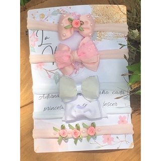 Kit 5 Lacinhos Para Menina Com Aplique de Pérola e Flores na Faxinha