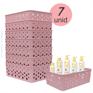 Cesto Organizador Rattan Multiuso Rosa Pequena Maquiagem, Gavte da Bebe