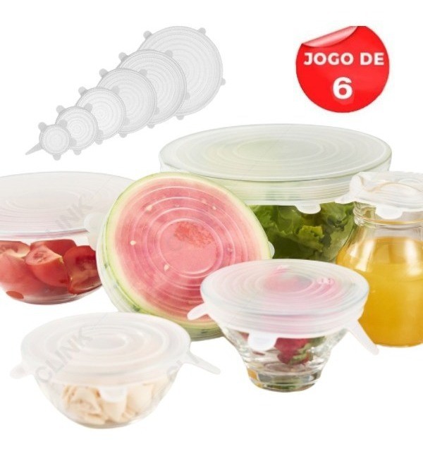 Kit 6 Tampas Panela Silicone Reutilizável Universal Elástica