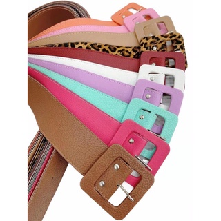 Cintos Femininos Coloridos Couro Fivela Quadrada Retrô Blogueiras Moda HL-111