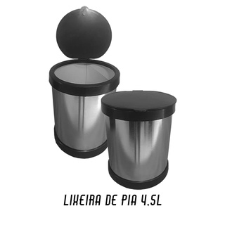 Lixeira De Pia Redonda Cor Inox C/ Tampa De Plastico 4,5l
