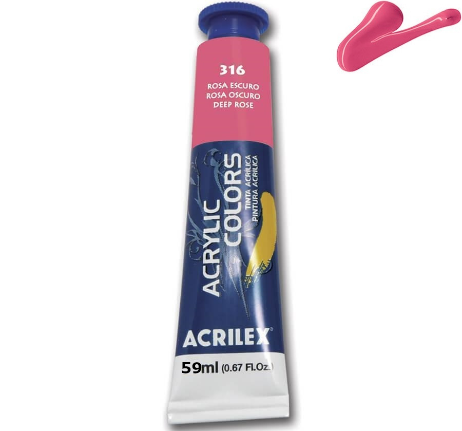 Tinta Acrylic Colors Rosa Escuro 316 - 59ml - Acrilex - Tinta acrílica para telas e trabalhos artísticos em cartão, pape