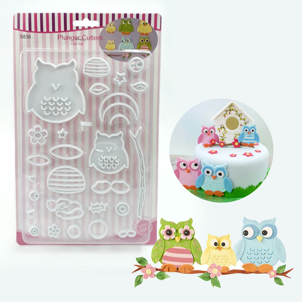Kit Carimbo Marcador Coruja Pasta Americana Biscuit Fondant