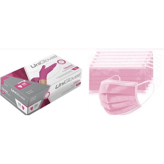 Luva + Máscara Descartável Rosa - Kit
