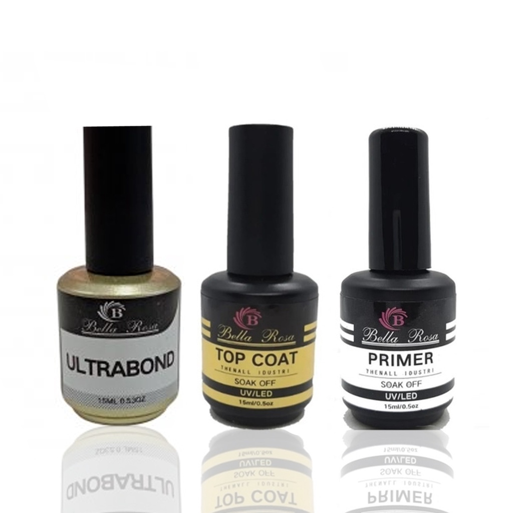 Ultrabond Bella Rosa Unhas Esmalte Gel Uv e Top Coat Selante Bella Rosa Gel Acrílico Fibra Acrygel Porcelana e Primer  Fungicida Alongamento de Unha