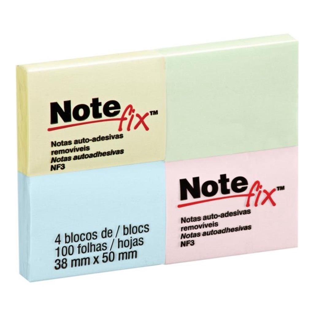 Bloco Notas Adesivas Post It Note Fix 3m 4 Blocos Coloridos Etiquetas