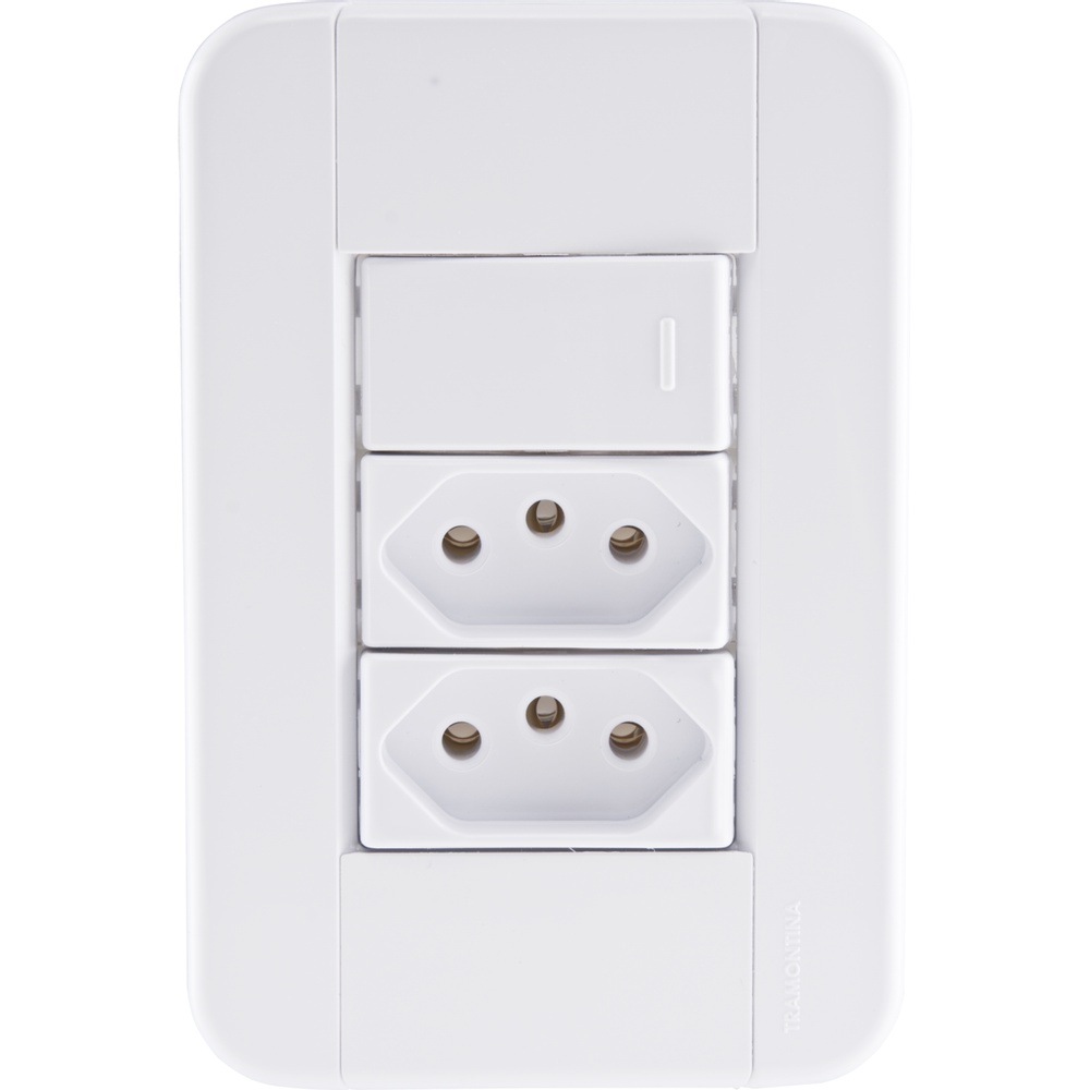 Conjunto 4x2 com 1 Interruptor Simples 10 A 250 V e 2 Tomadas 2P+T 10 A 250 V Tramontina Tablet Branco