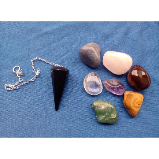 Pêndulo obsidiana negra 7 pedras roladas chakras Pendulos radiestesia