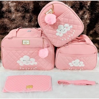 Kit Bolsa/Mala de Maternidade Nuvem/Urso/Pérola 04 Peças com Mochila