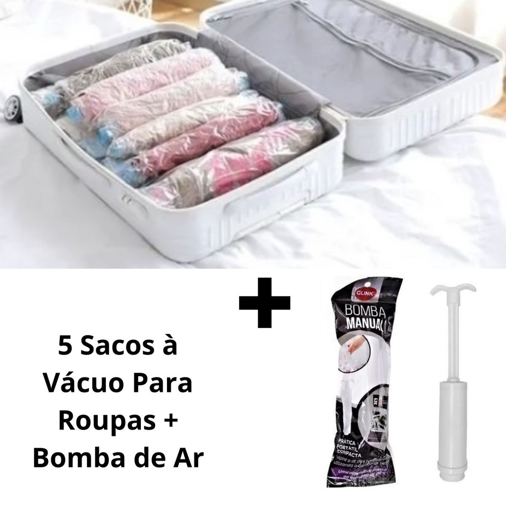 Kit 05 Sacos De Viagem À Vácuo P/ Roupas 50X60 + Bomba de Ar