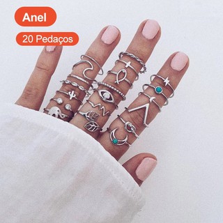 20 pçs anéis do vintage conjunto elefante lua anéis conjuntos na moda ajustável anel conjunto jóias padrão irregular