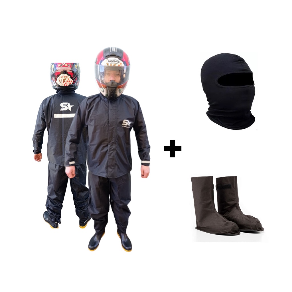 Kit Capa De Chuva Nylon - Conjunto Calça Jaqueta 100% Impermeavel - Moto Motoboy Touca Ninja Balaclava + Polaina Galocha