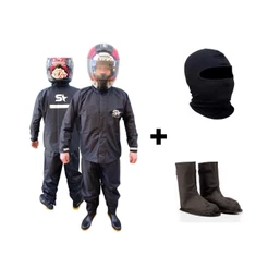 Kit Capa De Chuva Nylon - Conjunto Calça Jaqueta 100% Impermeavel - Moto Motoboy Touca Ninja Balaclava + Polaina Galocha