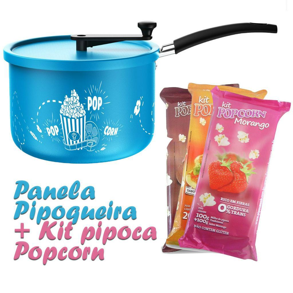 Panela Pipoqueira Antiaderente com Haste de Nylon + KIT Popcorn