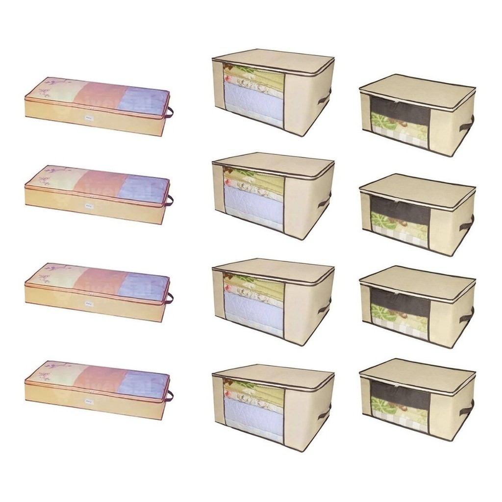 Kit 12 Caixa Organizadora Multiuso Roupas Edredon Closet 3 Medidas