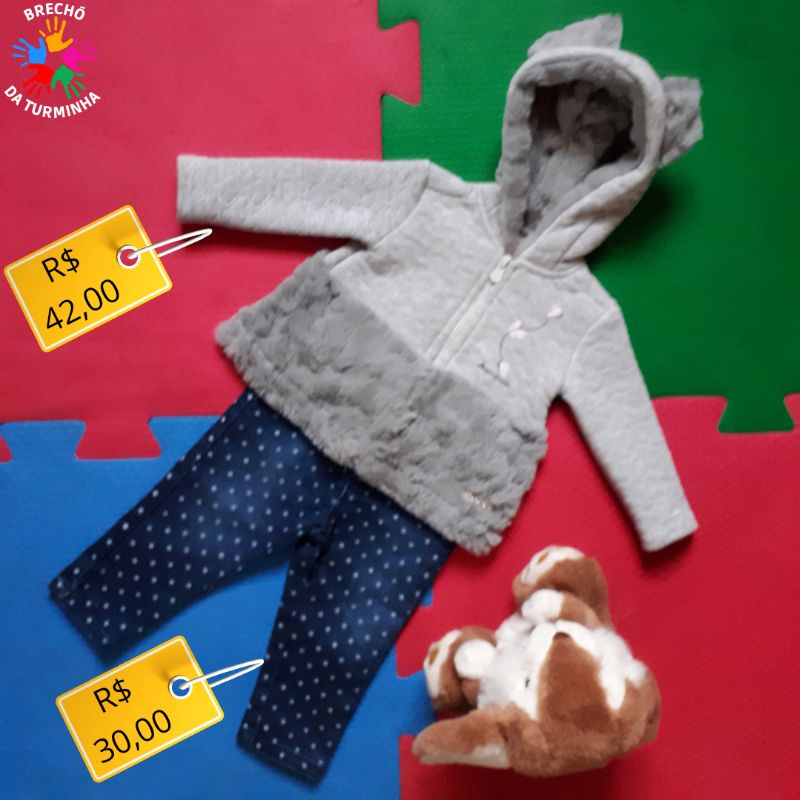 [USADO] Casaco Pokótinha para bebê com capuz e pelinhos - tam. P (deve vestir uma bebê de 0 a 4 meses) | SOMENTE CASACO