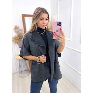 Colete Feminino Cardigan de frio Com Bolsos manga Outono inverno