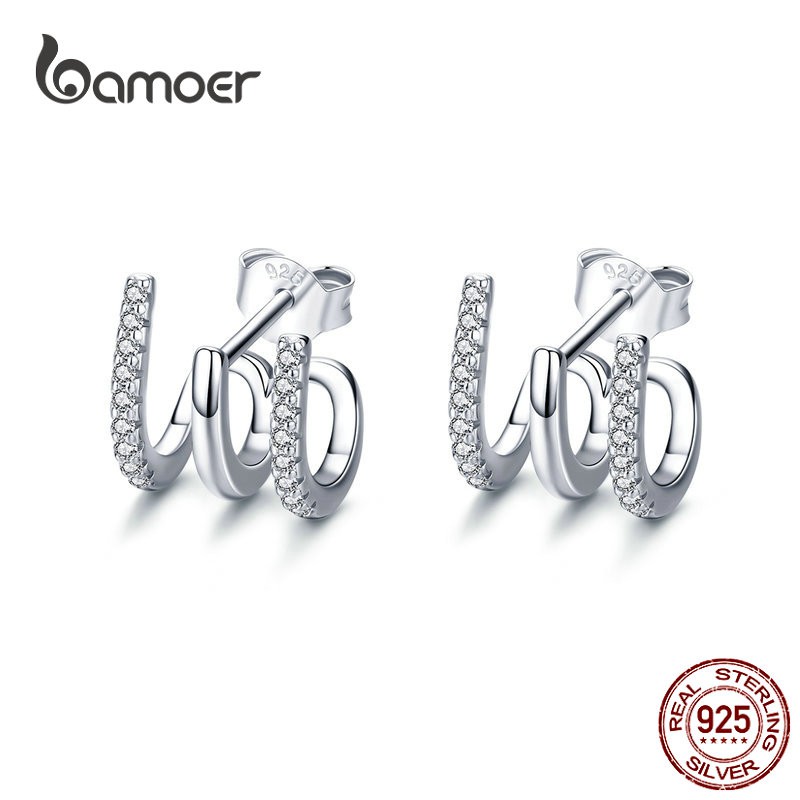 Bamoer Brincos De Torção/Prata Esterlina 925 Para Mulheres CZ Acessórios Da Moda SCE585 em Oferta na Shopee