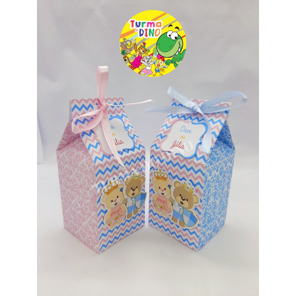 Kit 10 Caixas Milk Personalizada Chá revelação Ursinha e Ursinho