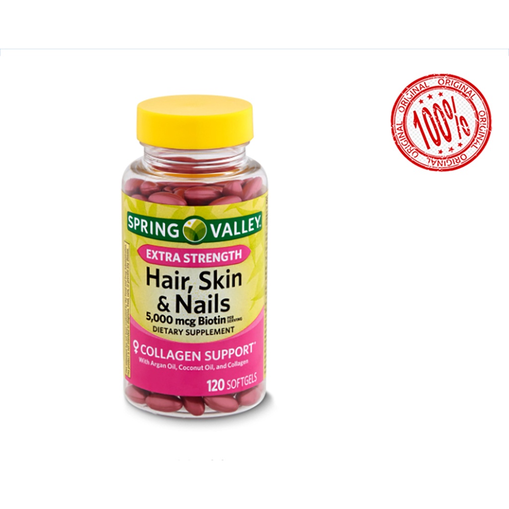 Spring Valley® Extra Strength Biotin Hair, Skin & Nails Dietary Supplement  5,000mcg C/120 Cápsulas | Shopee Brasil