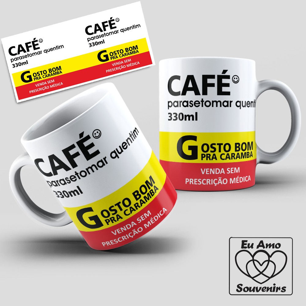 Caneca Personalizada Café Parasetomar Quentim + Caixinha de Presente Branca - MATERIAL CER...