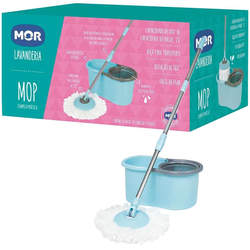Esfregao Vassoura Mop Balde Limpeza Prática Pocket Giratório 13 Litros Mor