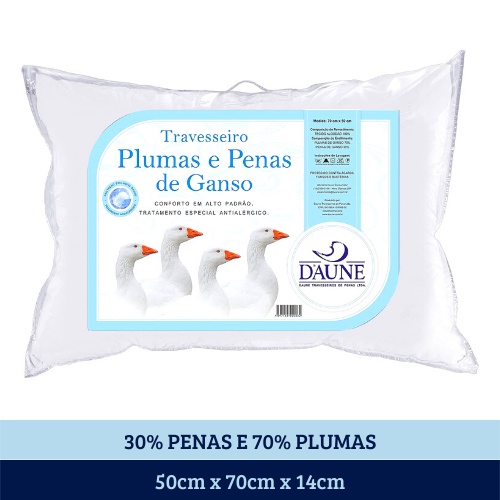 Travesseiro Daune 70%Plumas e 30%Penas de Ganso - 50x70 cm