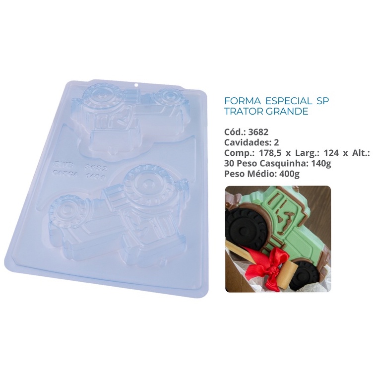 Forma bwb SP TRATOR GRANDE 400g fazendinha e fazenda para chocolate 3 partes Cód.3682