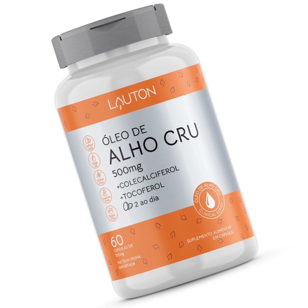 Óleo de Alho Cru 500mg c/ Vitamina E + Vitamina D3 - 60 Capsulas Softgel - Lauton Nutrition - Health