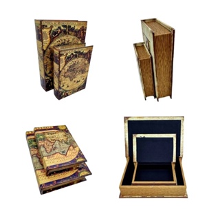 Conjunto Com 2 Caixas Em Formato De Livro Decorativa Em Madeira Globo Terrestre/ Mapa Mundi/ Atlas/ Trópicos/ Vintage em Oferta na Shopee