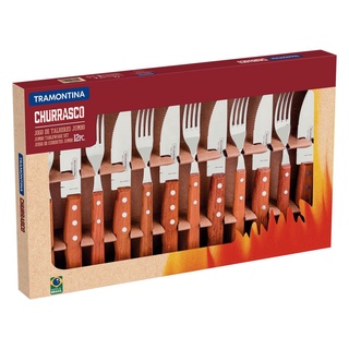 Jogo para Churrasco Jumbo 12 Peças madeira e inox Tramontina