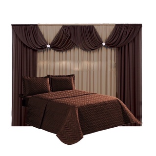Kit Colcha Cobre Leito Casal Queen 3 Peças + Cortina Floripa 2,00x1,70 Metros Para Sala ou Quarto