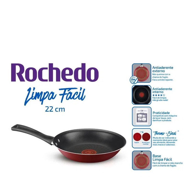 Frigideira Francesa Rochedo 22cm Limpa Fácil Vermelho em Oferta na Shopee